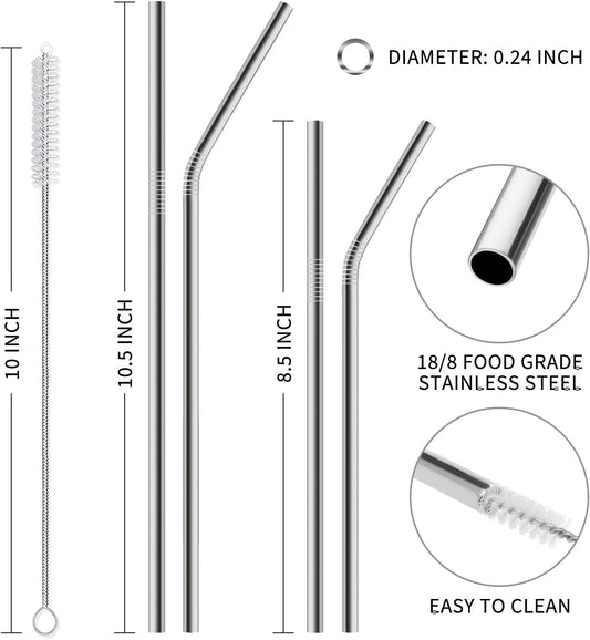 Hiware 12-Pack Reusable Stainless Steel Metal Straws with Case - Long 