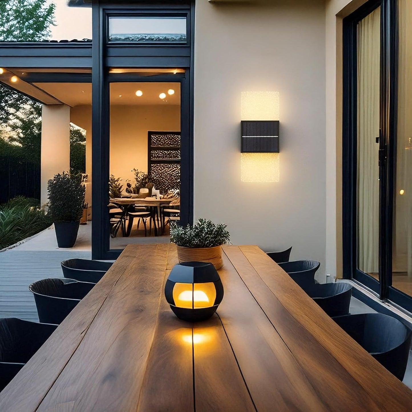 Solar Wall Lamp Outdoor, Modern Up Down Exterior Light with Acrylic Panel, IP65 Waterproof Wireless LED Stainless Steel Fixture for Porch Patio Villa Yard Garden Gate Path Cottage