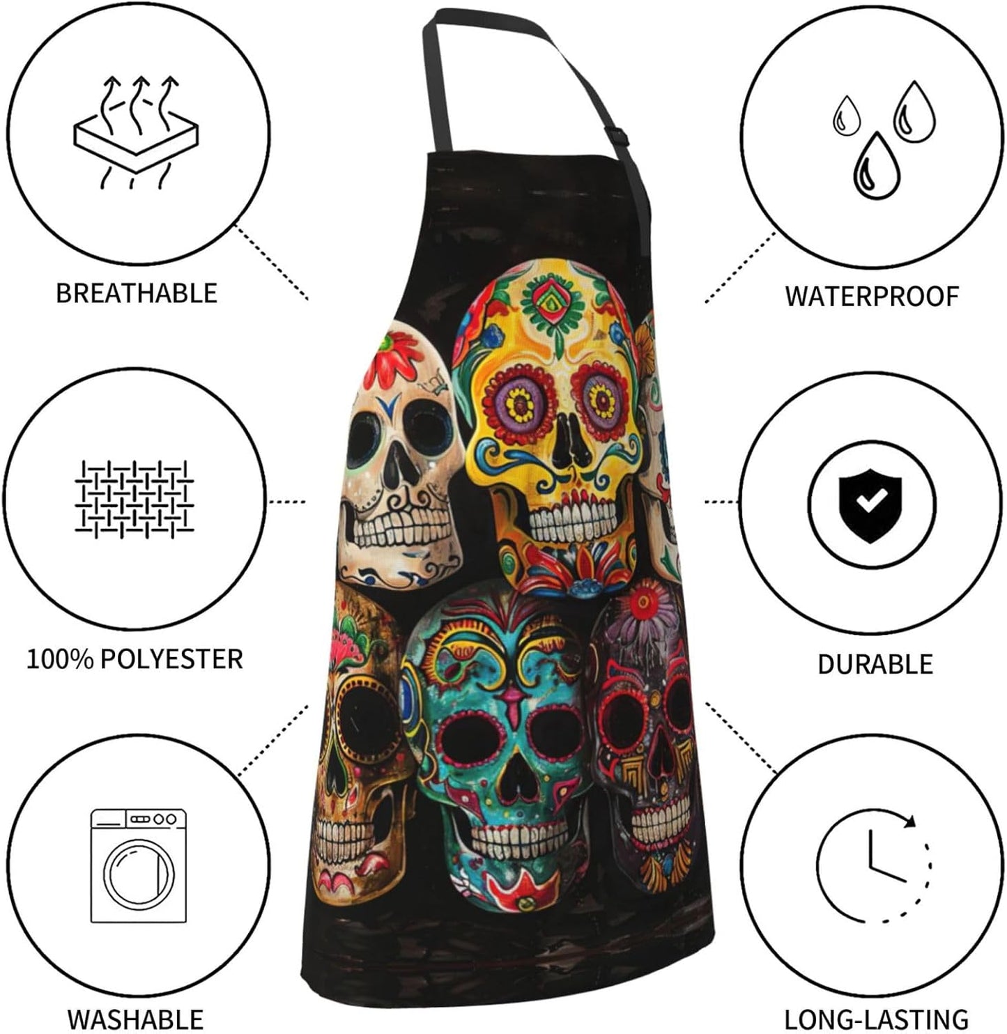 sugar skulls print Waterproof chef's apron with pocket apron for kitch