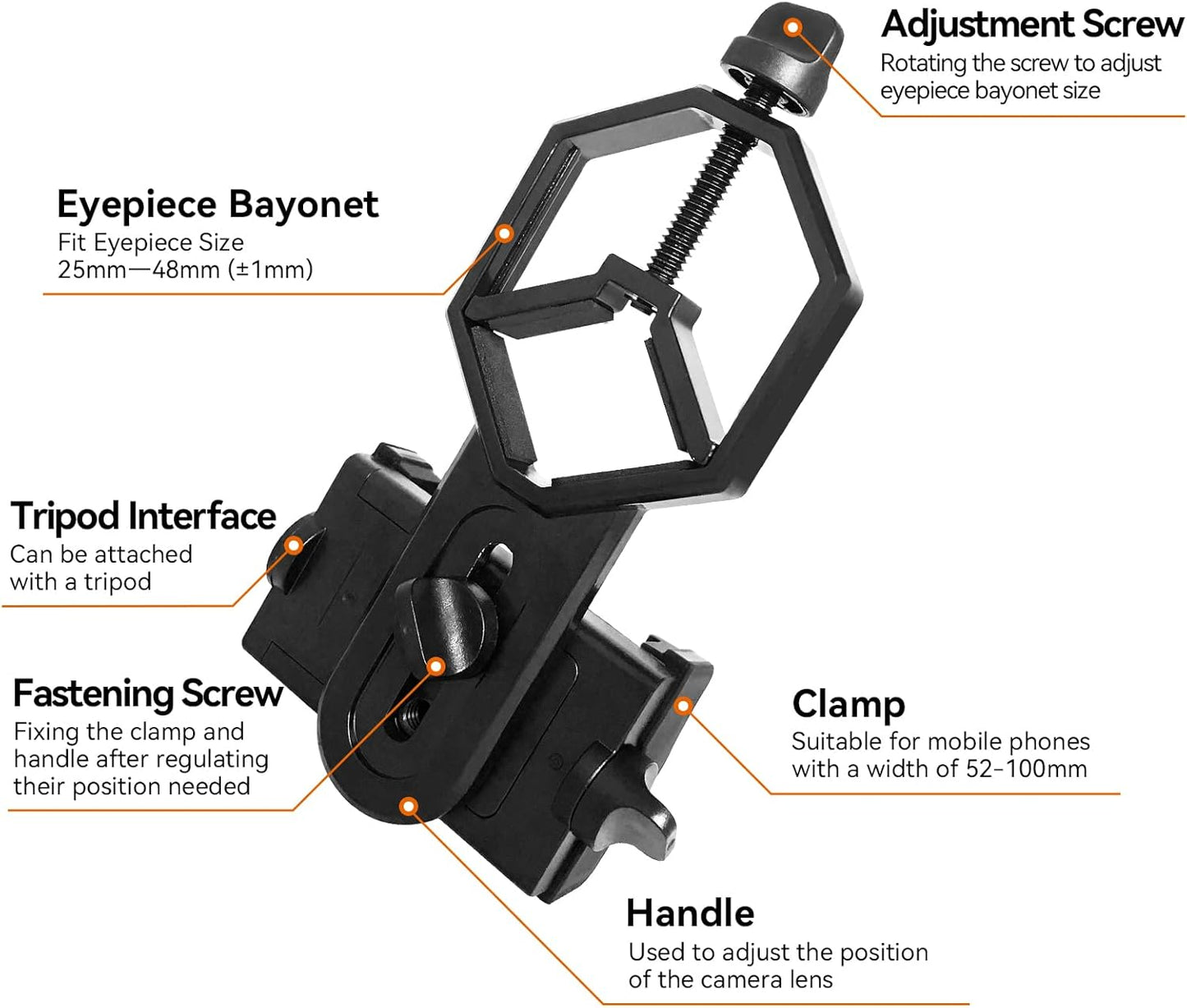 Eyeskey Universal Phone Adapter Mount – Ultra-Lightweight Clip for Binoculars, Telescopes & Microscopes | HD Video & Photo Capture for Hiking, Birding, Stargazing | Fits 99% Smartphones (Tripod-Ready)