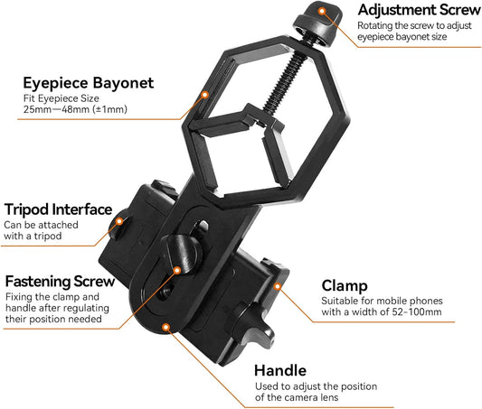 Eyeskey Universal Phone Adapter Mount – Ultra-Lightweight Clip for Binoculars, Telescopes & Microscopes | HD Video & Photo Capture for Hiking, Birding, Stargazing | Fits 99% Smartphones (Tripod-Ready)
