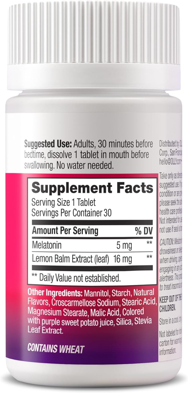 OLLY Extra Strength Sleep Fast Dissolve Tablets, 5mg Melatonin, Vegan,