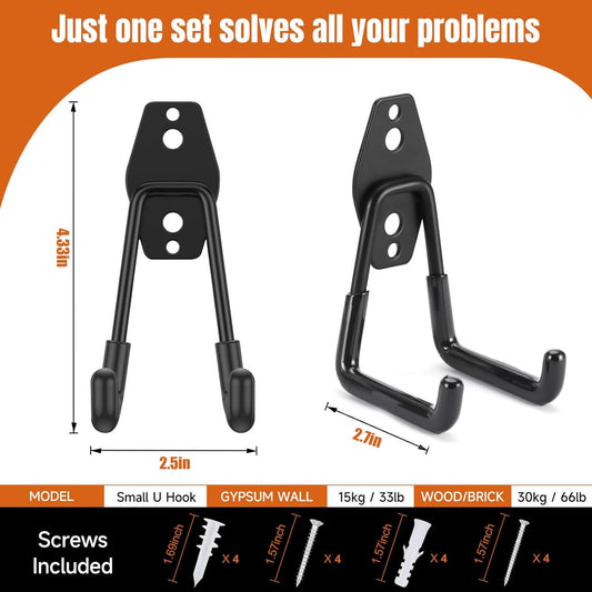 Garage Hooks & Extension Cord Storage Straps, Heavy Duty 2.8 inch Wall Mounted Storage Hangers for Ladders, Hose, Bike, Garden Tools Organization 6 Pack