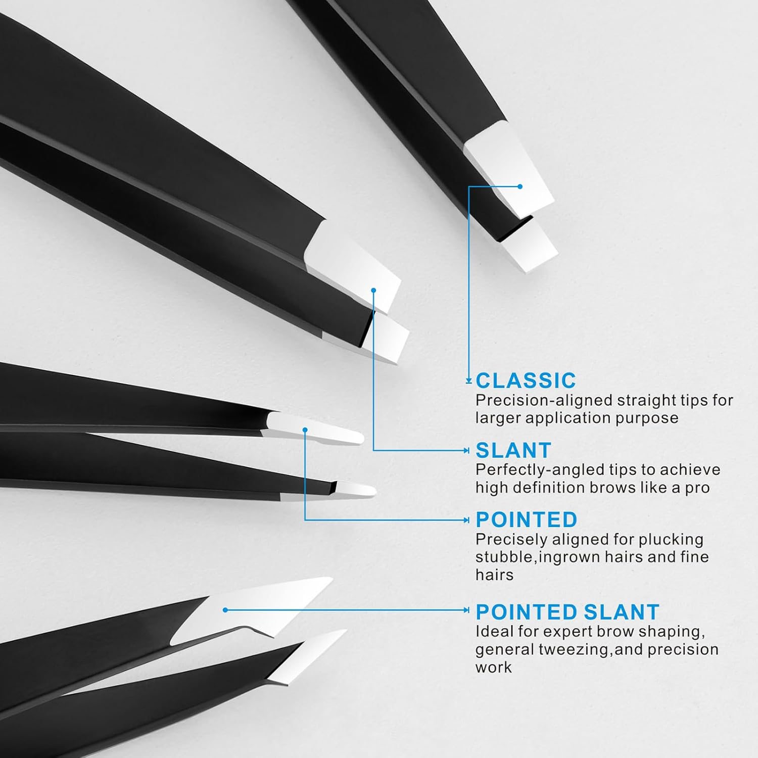 Pefei Tweezers Set - Professional Stainless Steel Tweezers for Eyebrow