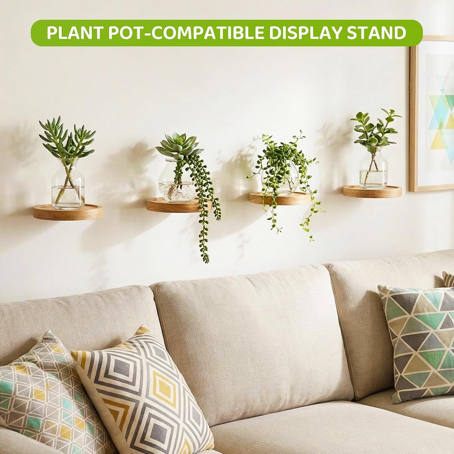 4PCS Decorative Shelf for Wall, Floating Circular Solid Wood Shelves, Space-Saving Decorative Storage Shelves with Candles, Planter, Pots, Ornaments for Bedroom Living Room Bathroom, Offices