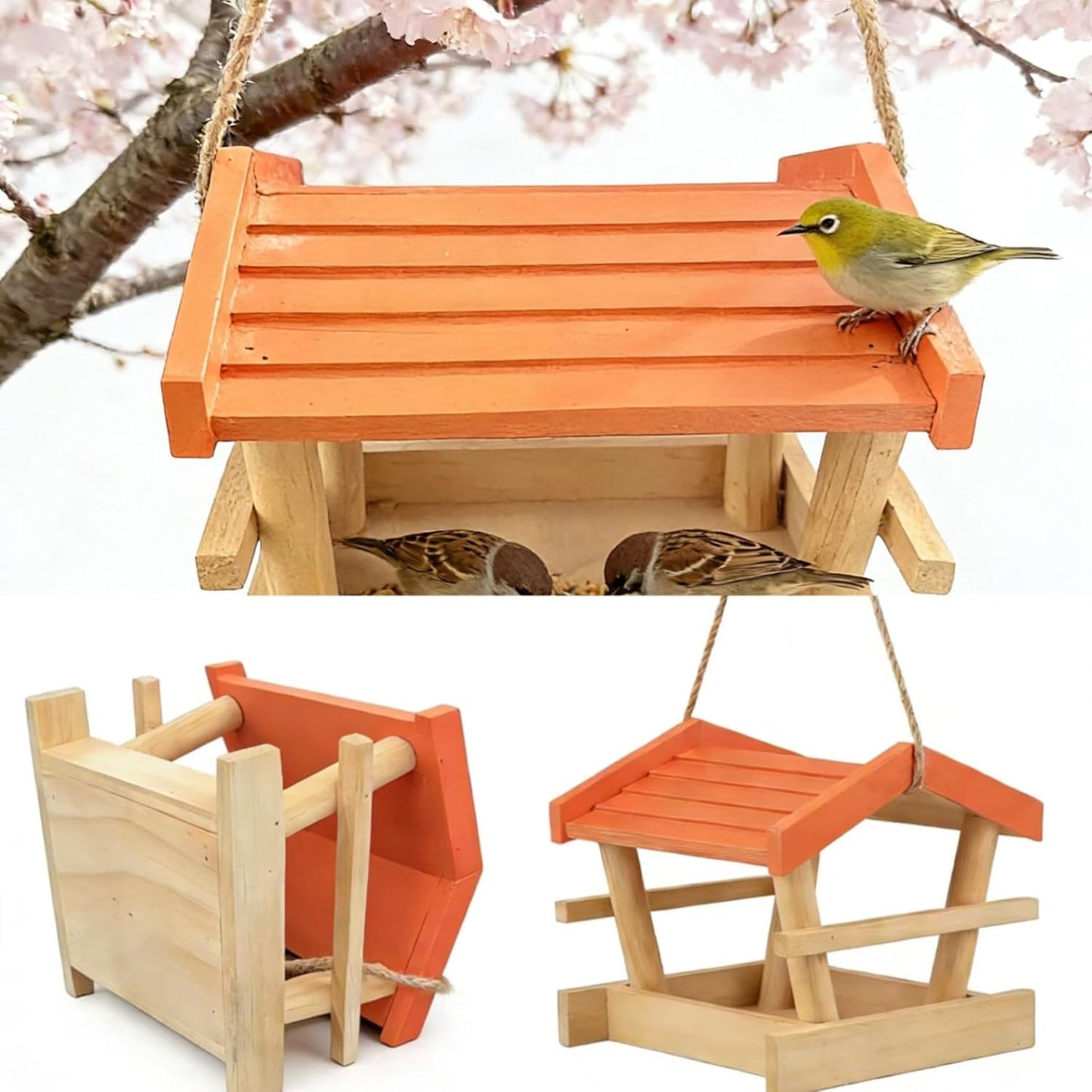 Bird Feeders for Outdoors, Wooden Squirrel-Proof Hanging Bird Feeder w