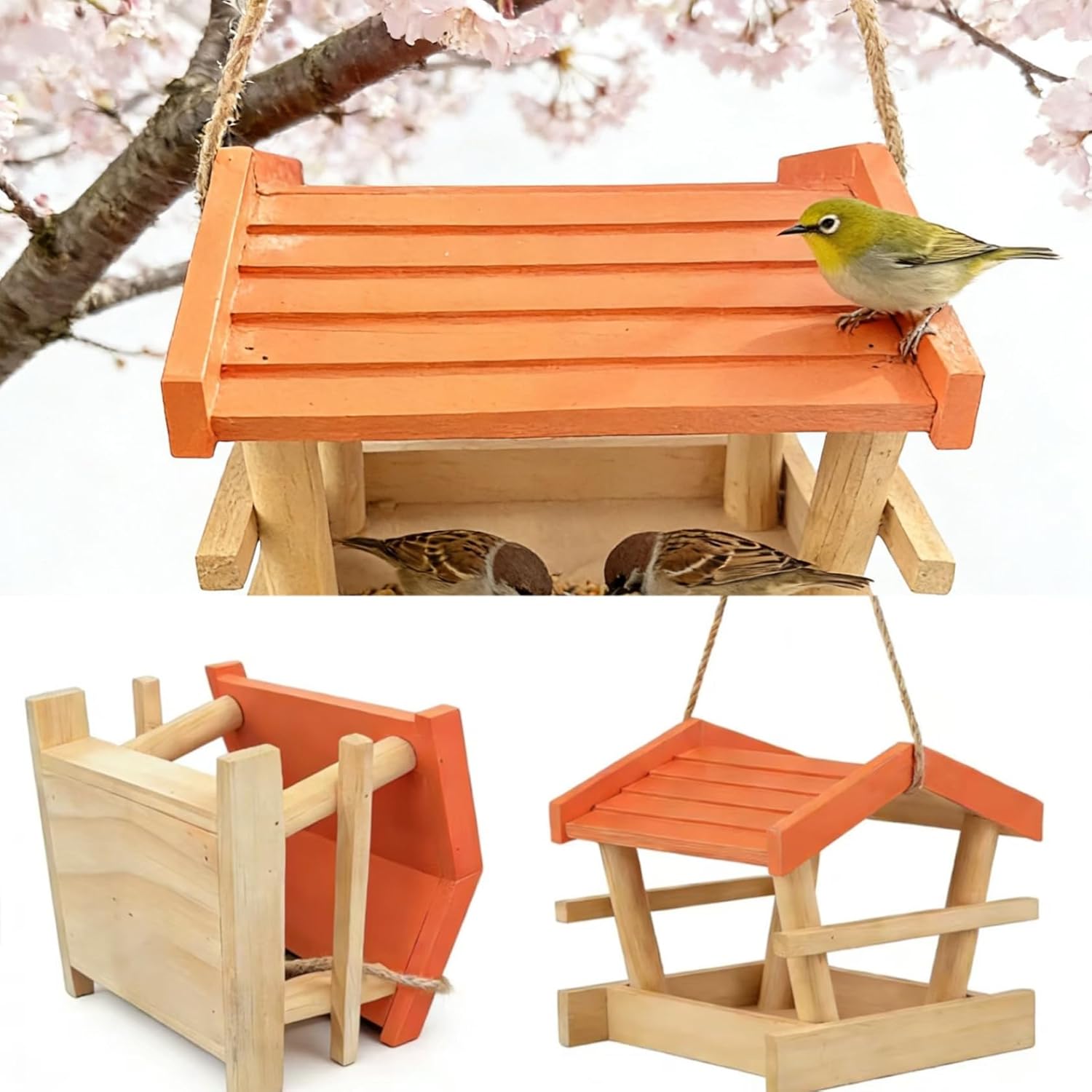 Bird Feeders for Outdoors, Wooden Squirrel-Proof Hanging Bird Feeder w