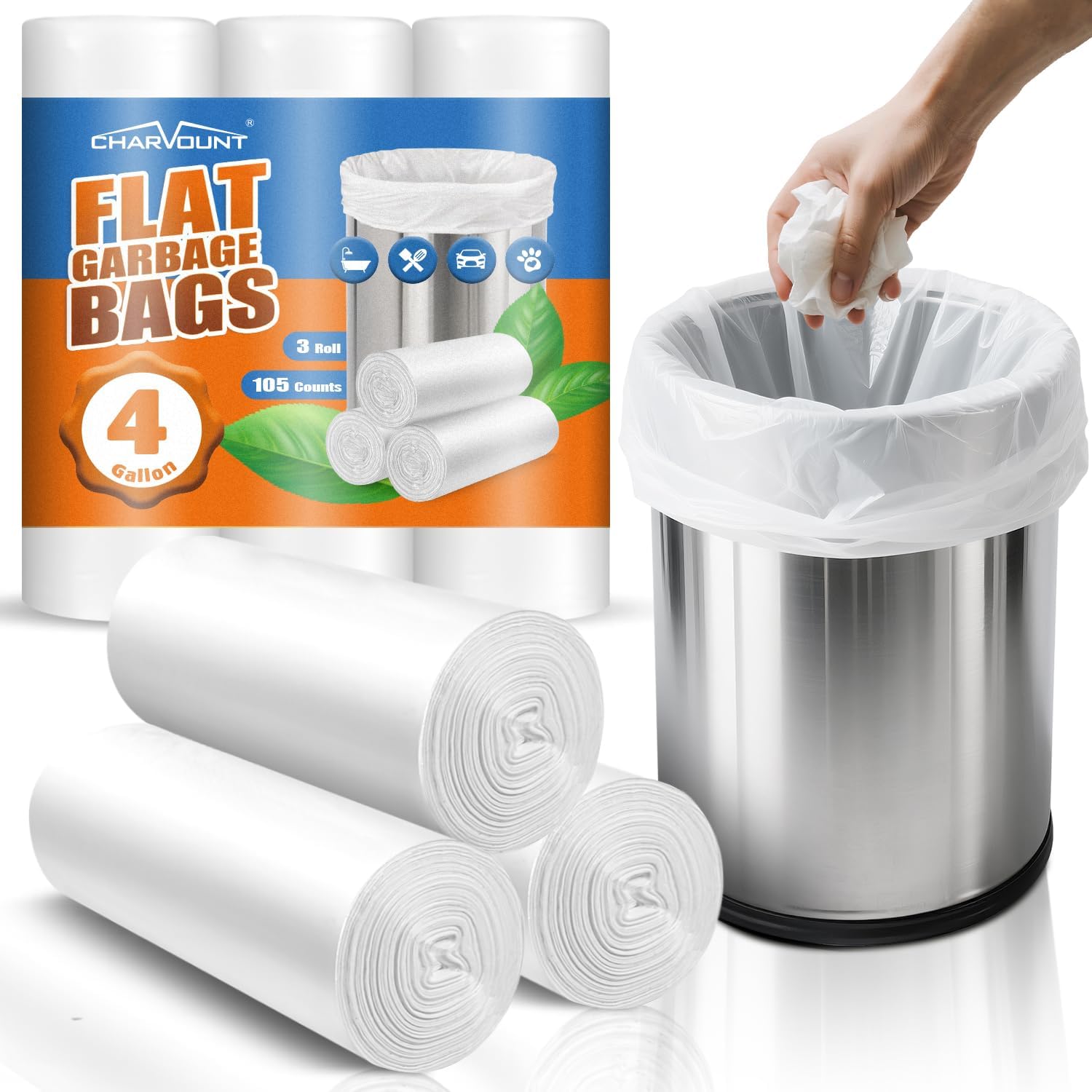 Small Trash Bags 4 Gallon 105 Count Small Garbage Bags for Bedroom, Of