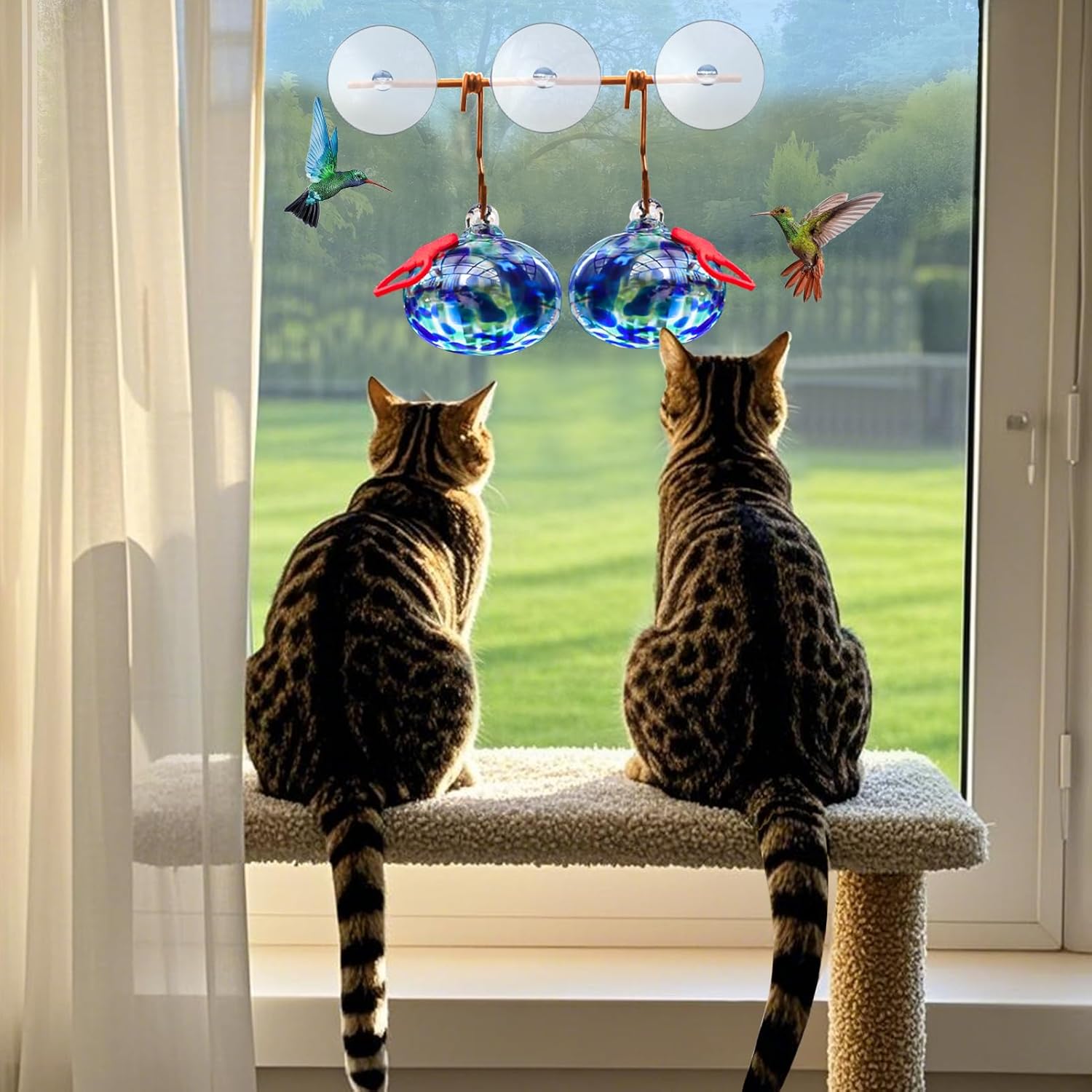Window Hummingbird Feeder with Suction Cups,Hand-Blown Glass Hummingbi