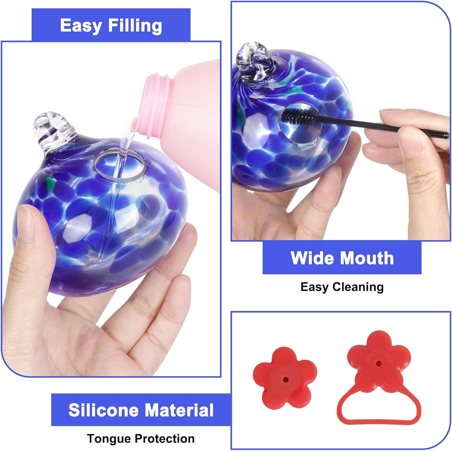 Window Hummingbird Feeder with Suction Cups,Hand-Blown Glass Hummingbi
