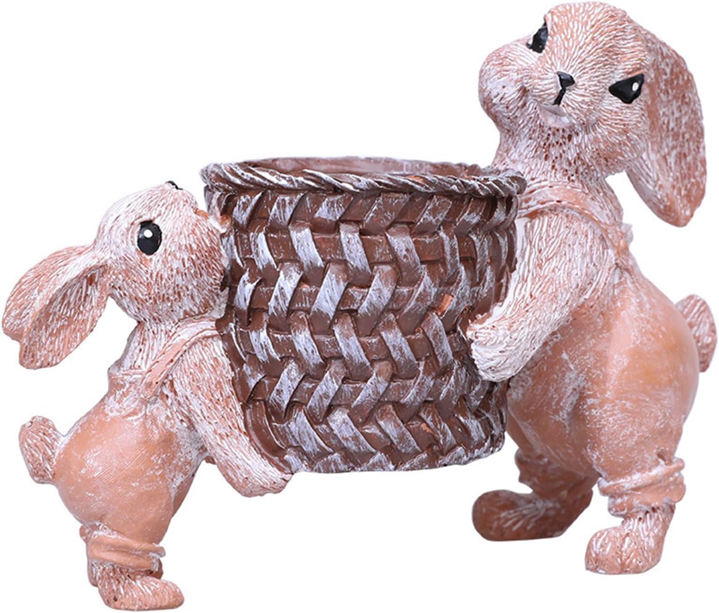 Easters Bunnies Lifting Basket Resins Figurines for Home Decors Rabbits Statues Succulents Small Planter Pots