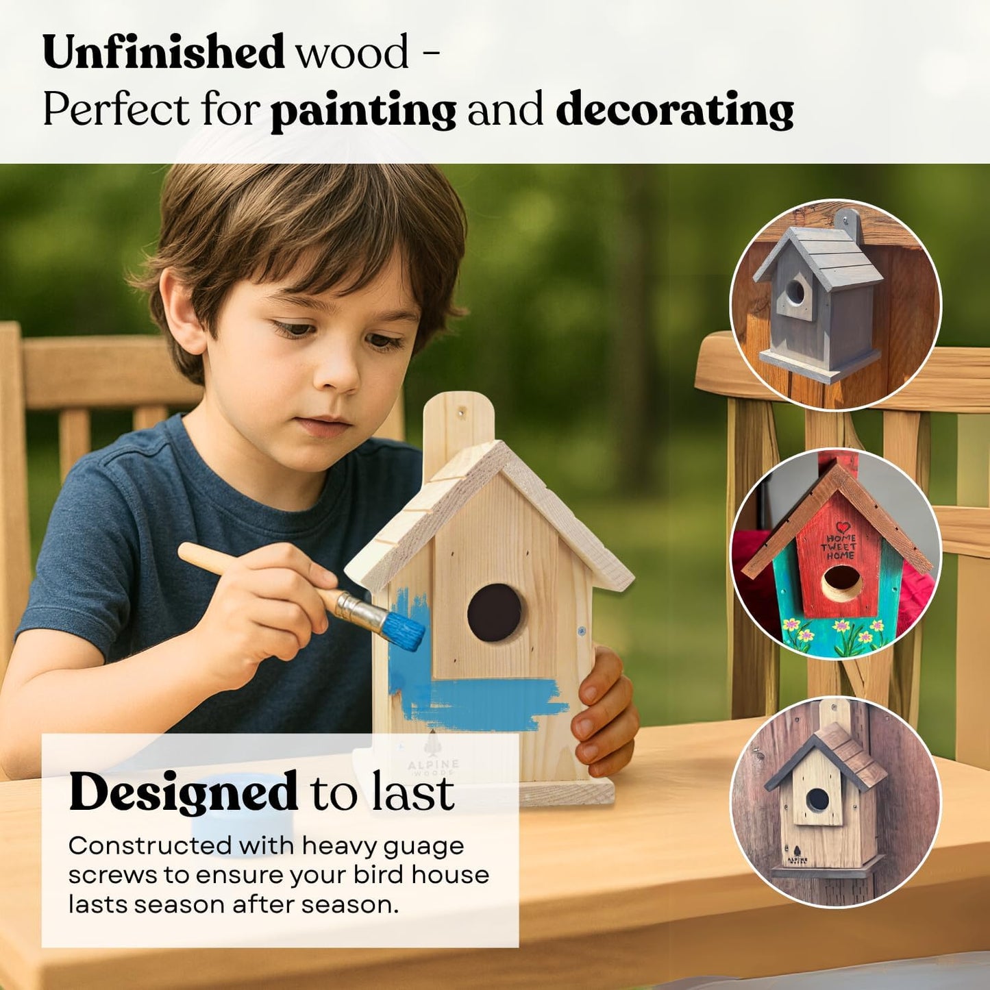 Wooden Bird Houses for Outside, Blue Bird Hanging Bird House for Garden Patio Decorative, Handmade Bluebird House Nesting Box Comes Fully Assembled, Size 6" x 6" x 9" - Made in USA