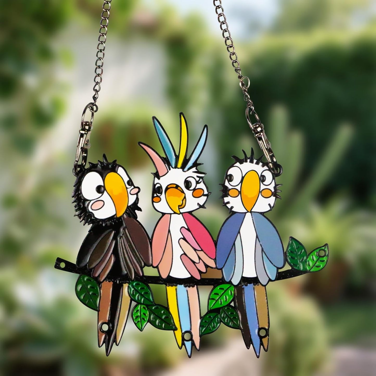 Multicolor Owls on a Wire High Stained Glass Suncatcher Panel, Bird Suncatcher for Windows Doors Room Home Decoration Hummingbird Ornamentand Gifts for Bird Lovers