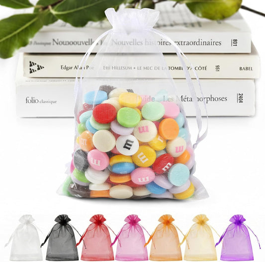 ANZNKU 50 Pack White Organza Bags 5 x 7 in, Small Mesh Gift Bags Bulk Drawstring for Wedding Favors, Gift Wrap Bag for Candy Jewelry Soap Makeup, Cute Goodie Bag Sachet for Party Favor & Easter Gifts