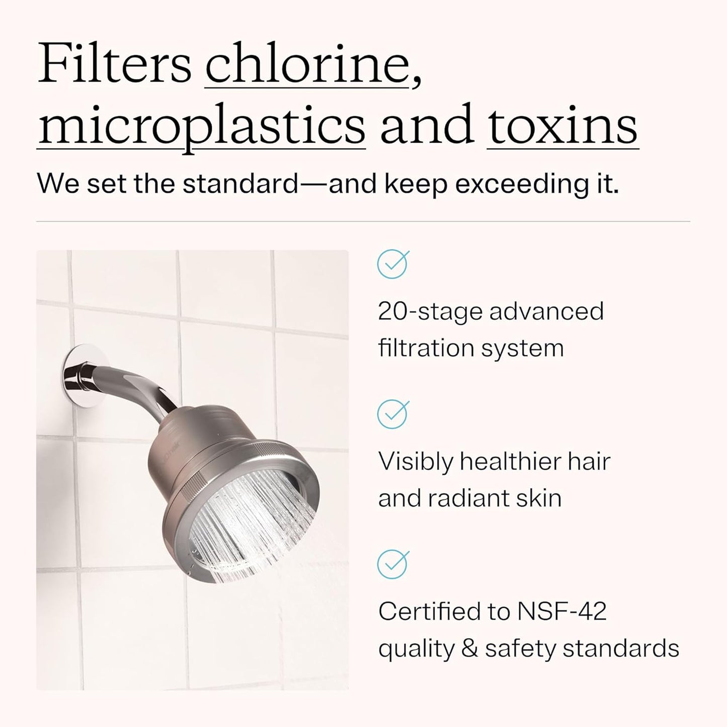 Filtered Shower Head for Healthier Hair & Skin – Removes Chlorine & Heavy Metals, High Pressure Shower Head Filter for Hard Water, Dermatologist-Formulated Water Softener for Hard Water
