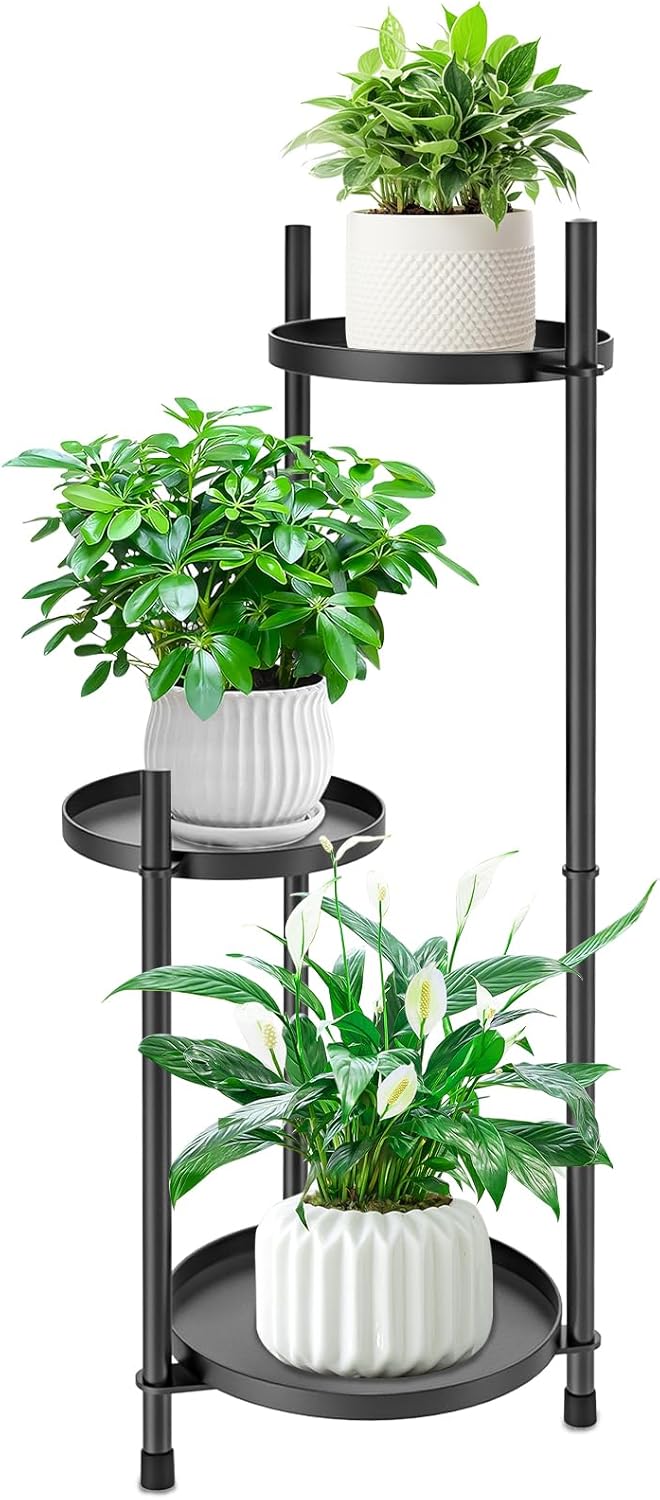3-Tier Metal Plant Stand for Indoor & Outdoor, Heavy Duty Corner Flowe