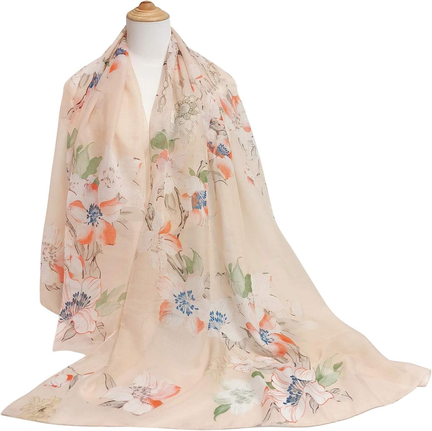 GERINLY Lightweight Scarves Fashion Flowers Print Women Cotton Wrap Sc