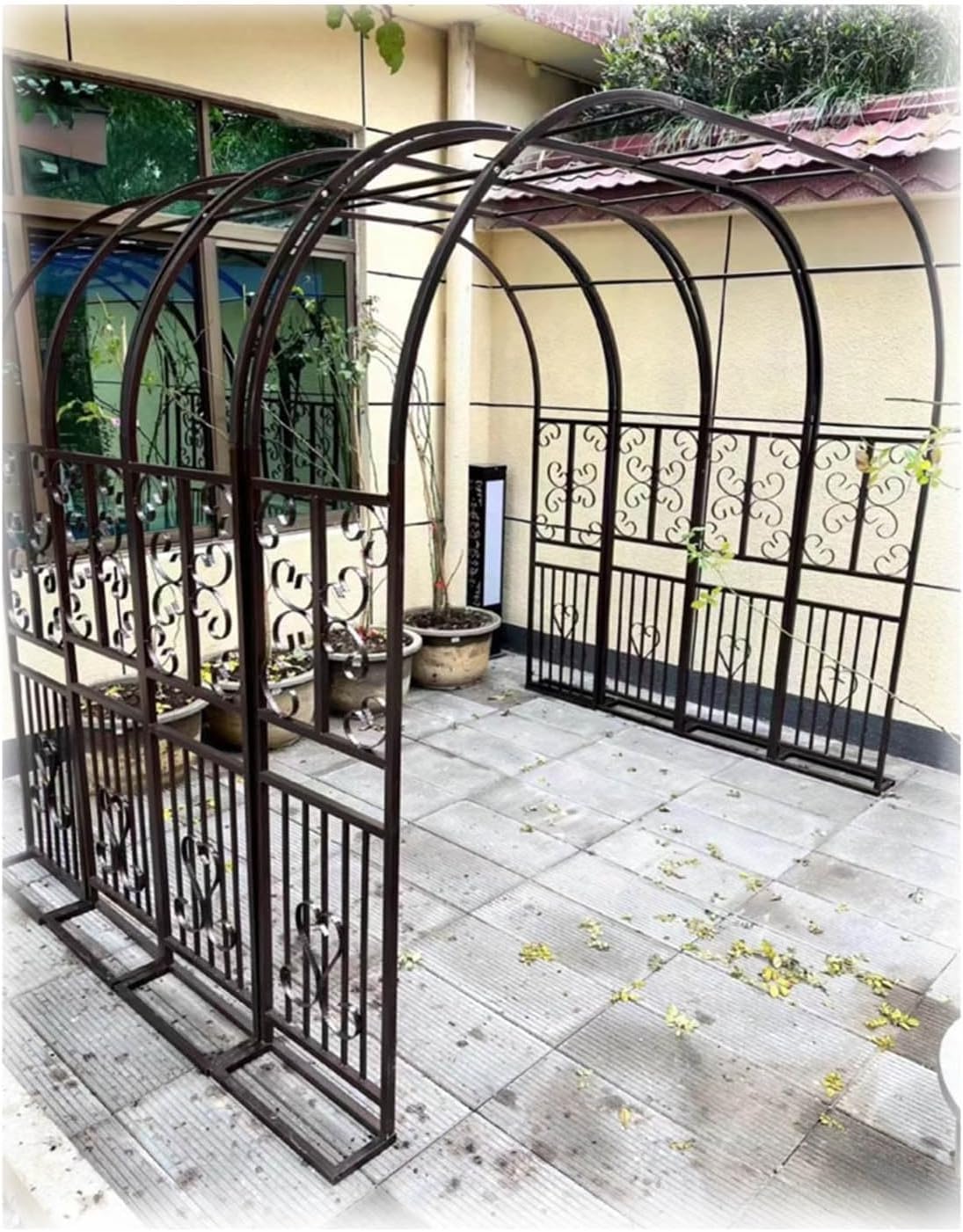 Heavy Duty Metal Garden Trellis Arch for Climbing Vines, Outdoor Pathway Arbor, Durable Plant Support, Black/Brown/White/Green, 118"X91"X16", Perfect for Courtyards & La