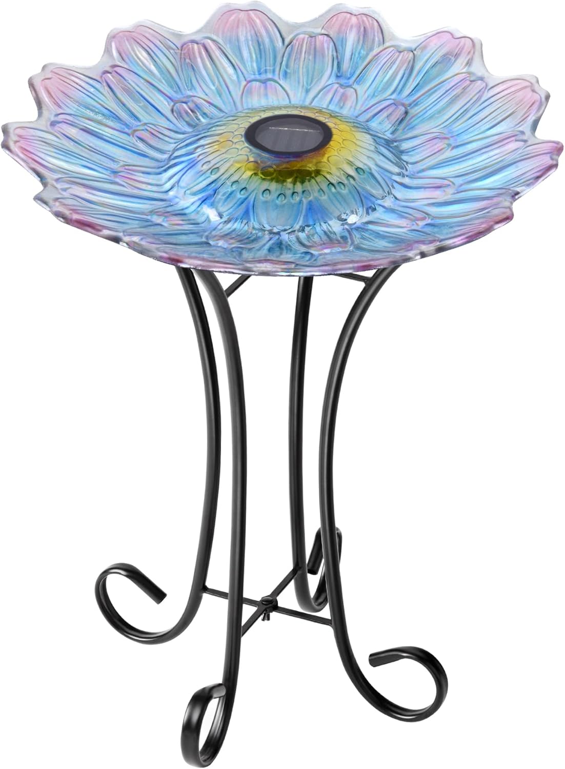 Hi Line Gift Ltd. Solar LED Floral Glass Bird Bath with Stand - Purple & Purple Dahlia