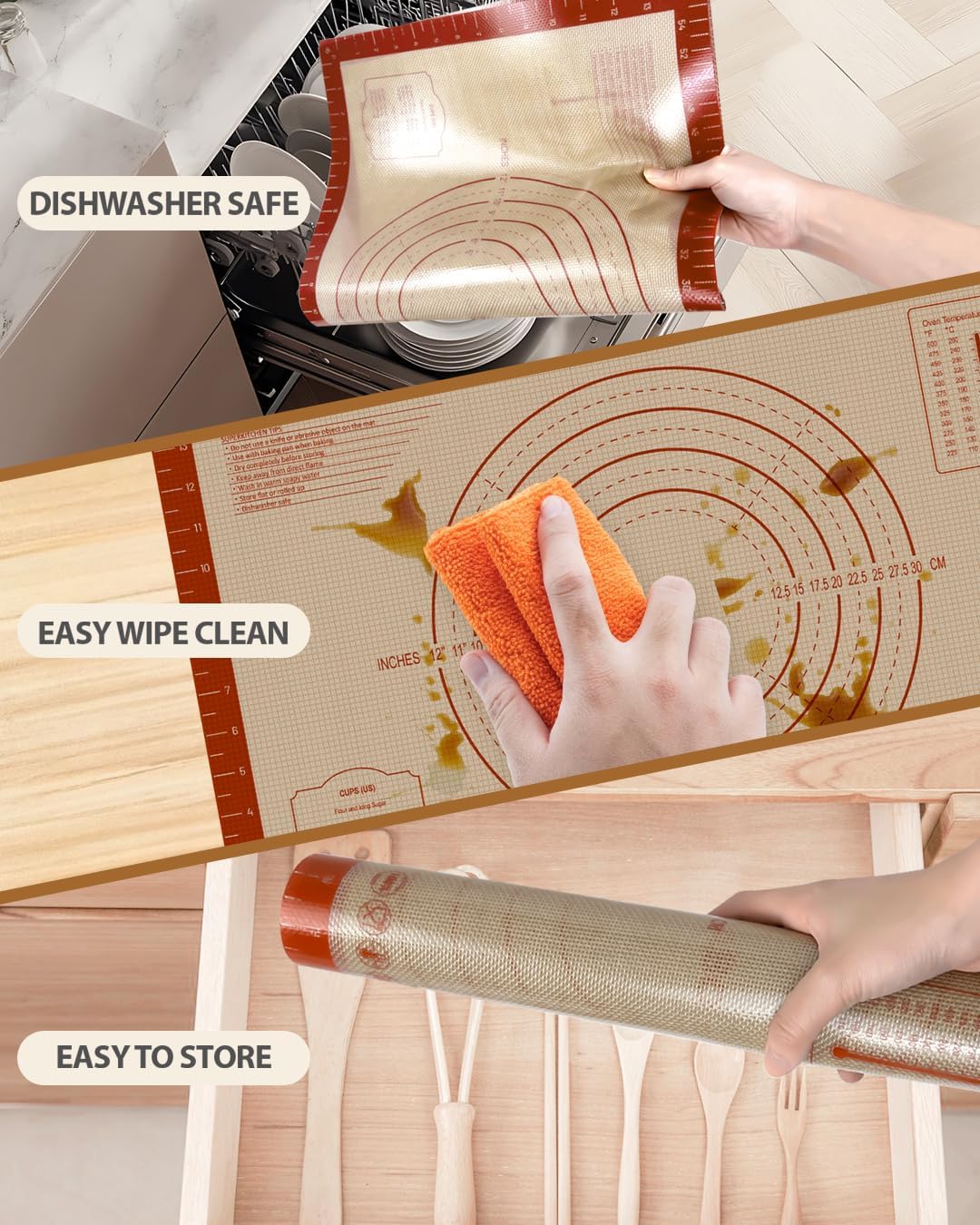 Silicone Baking Mat, 24" x 16" Baking Mat, Pastry Rolling Sourdough Ba