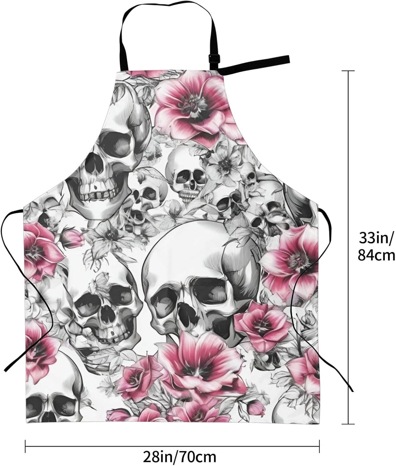 YANYU Floral Skull Print 28x33 In Kitchen Apron Stylish Chef Apron wit