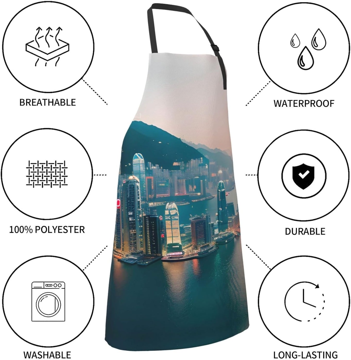 Hong Kong Print Laundry apron 28x33 In Waterproof Kitchen Apron with Pockets for Cooking Baking