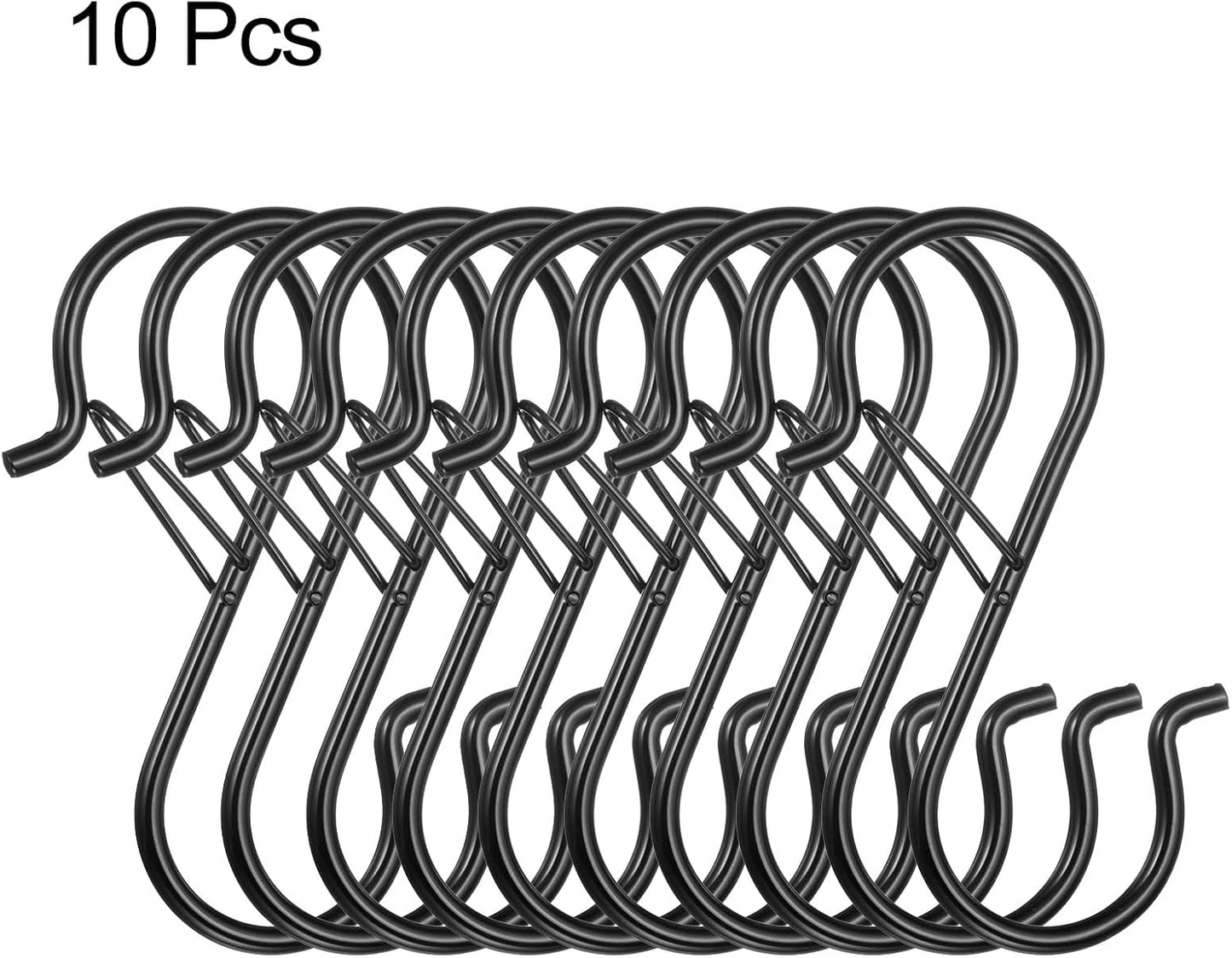 HARFINGTON 10pcs S Hooks 3.5" Metal Hanging S Shaped Hooks Small S Hanger Closet Rod Hooks for Hanging Kitchen Utensils Cups Plants Jewelry Jeans Clothes Towels Tools, Black
