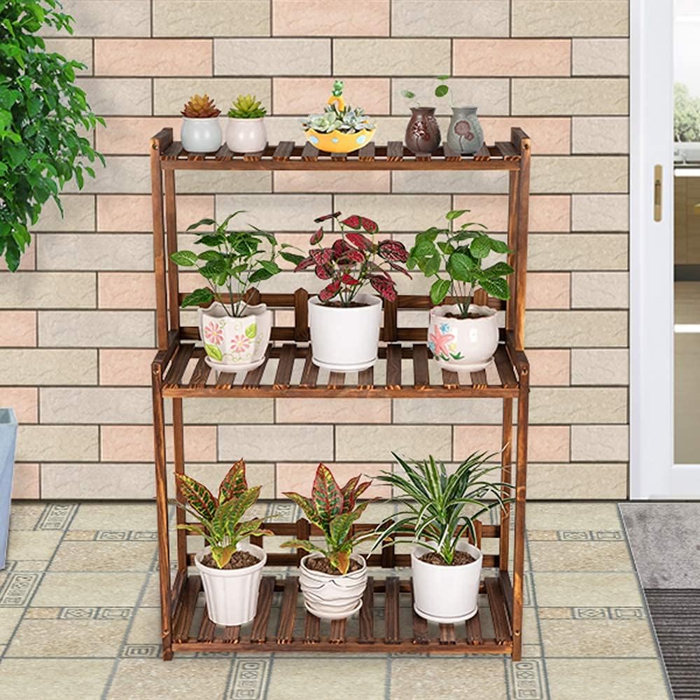 Ufine 3 Tier Wood Plant Stand Vertical Plant Display Shelf Indoor Ourd