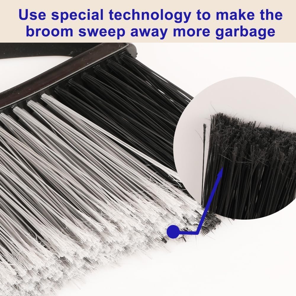 Outdoor Heavy Duty Broom, 15.7'' Wide with Long Handle, Angle Broom with Stiff Bristles for Sweeping Patio, Garden, Garage, Yard