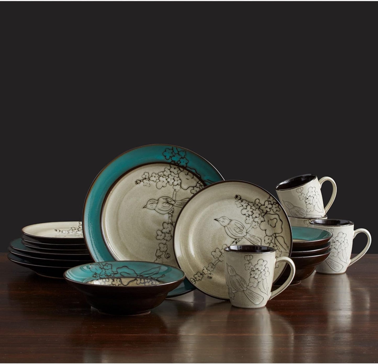 Gourmet Basics by Mikasa Song Bird Dinnerware Set, 16 Piece, Green, Gr