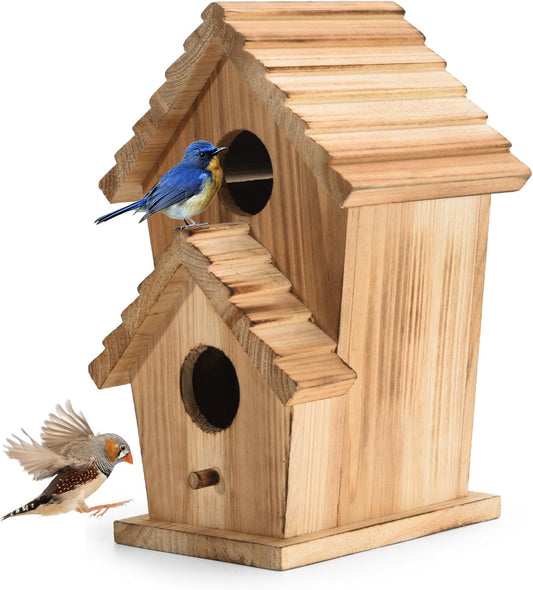 Bird Houses for Outside-2 Hole Wooden Outdoor Bird House,Wild Bird Box