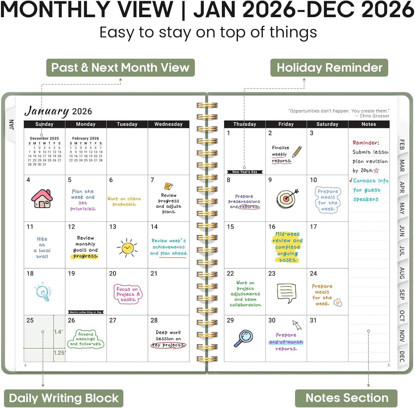 2026 Planner, Weekly and Monthly Calendar Planner Book, January 2026 -