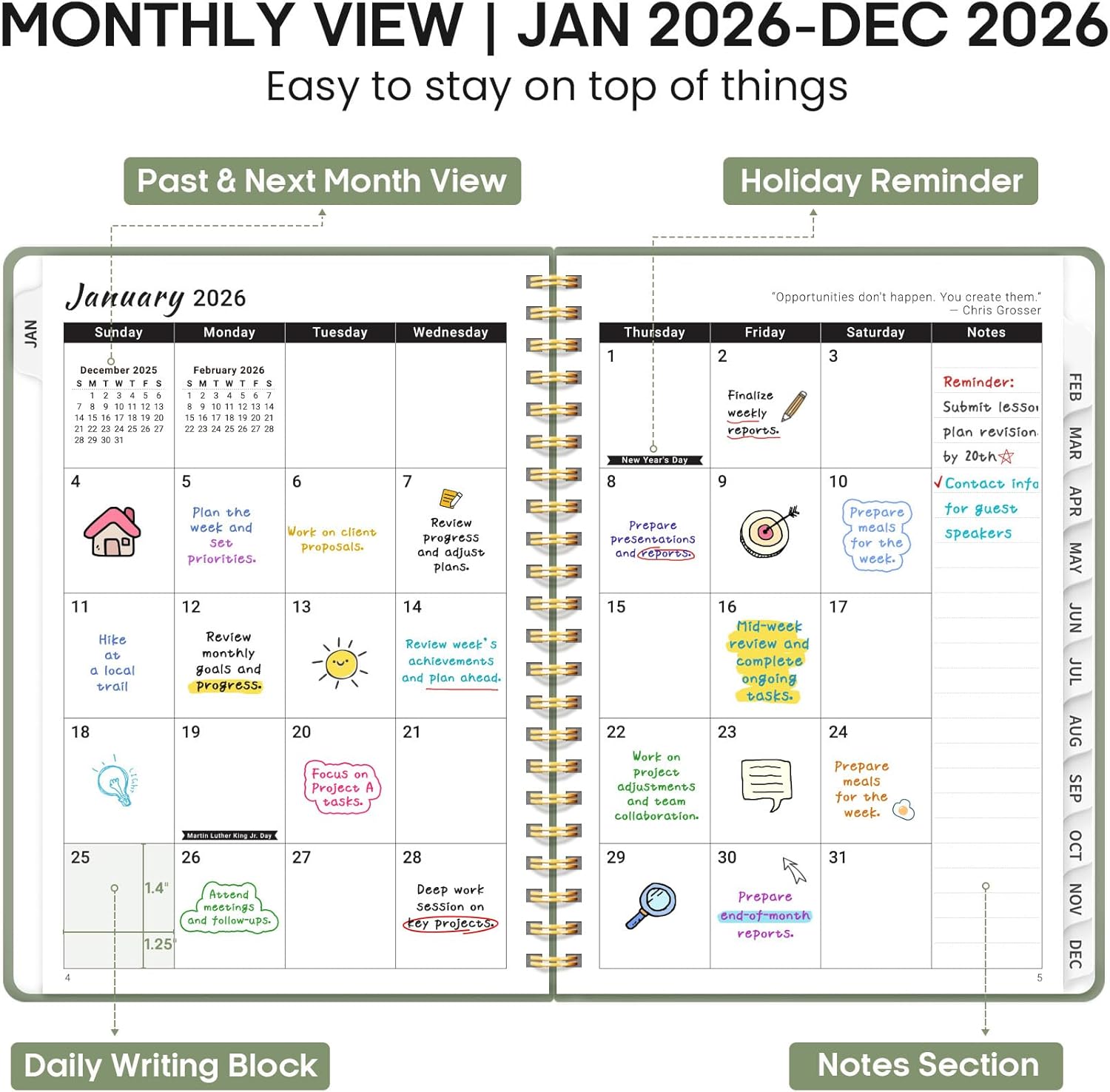2026 Planner, Weekly and Monthly Calendar Planner Book, January 2026 -