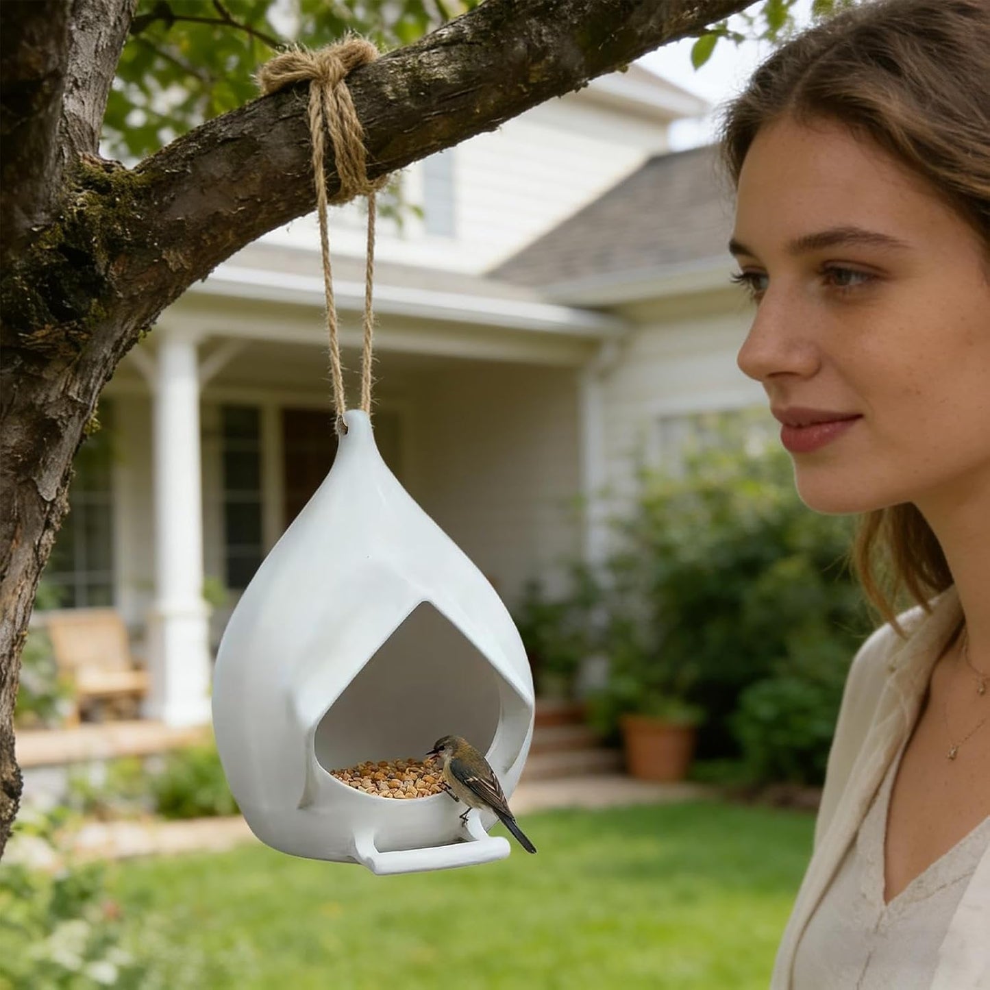 Hangable Bird Feeder - Rainproof Feeding Dispenser, Backyard Garden Patio Bird Feeder for Birds, Weather Resistant Feature, Outdoor Birdwatching Tool, Lawn Porch Terrace Use