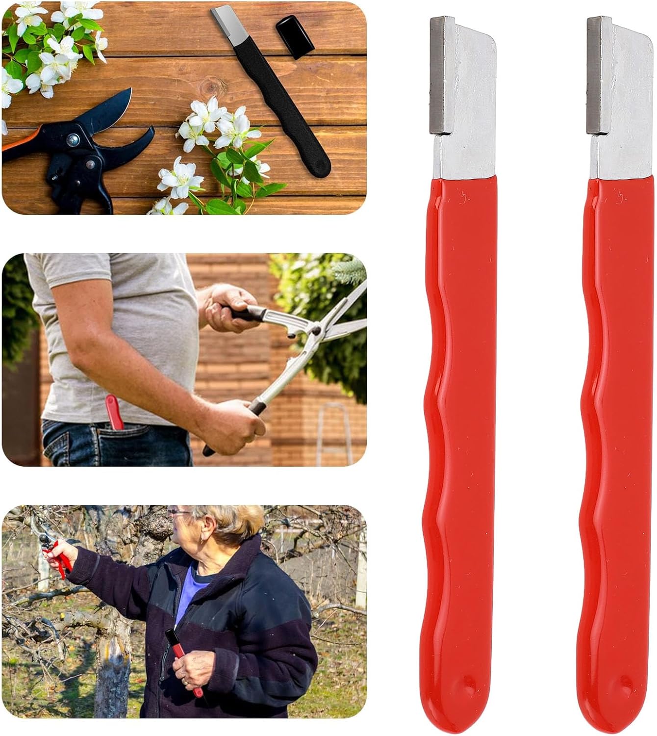 4Pcs Portable Mini Garden Tool Sharpener, Ideal for Gardening Pruner, Hedge Shears & Scissors (Red Glossy)