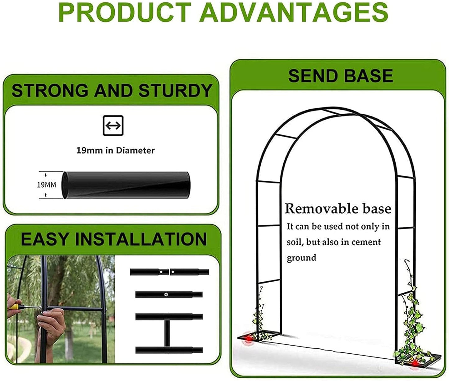 Metal Garden Arch Pergola for Climbing Plants, Trellis Support for Roses, Indoor/Outdoor Wedding Decor, Bridal Party Archway for Lawn, Patio, Courtyard (Green, 140x230cm
