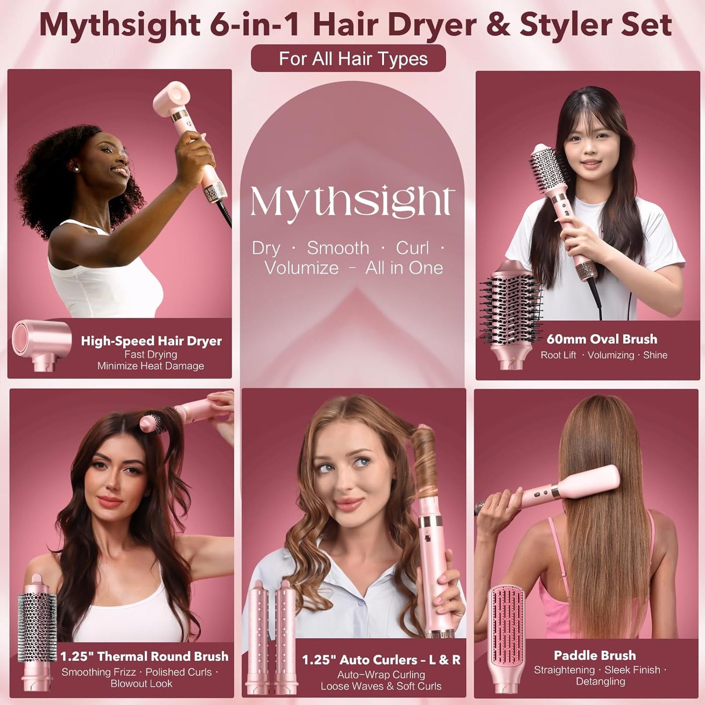 StyleVibe 6-in-1 Air Styler, Hair Dryer & Blow Dryer Brush with Travel