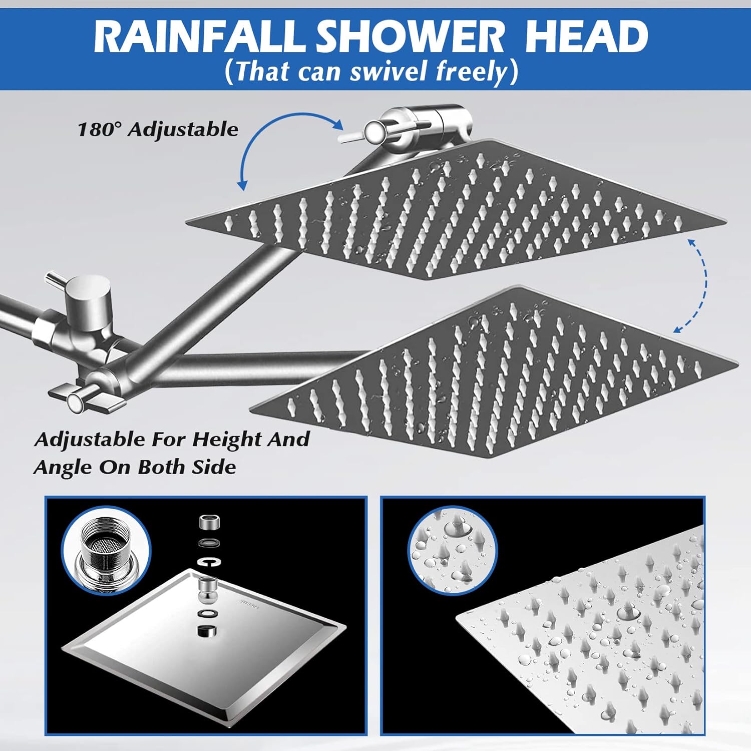 Shower Head,8”Rain Shower Head with Handheld Spray Combo with 11'' Ang