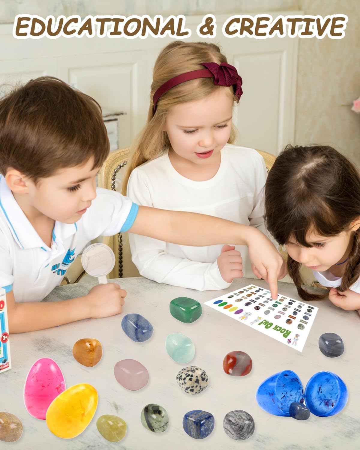 24 Pack Gem Filled Prefilled Easter Eggs, Gemstones Party Favors for Kids Prize Box Birthday Party Supplies, Easter Basket Stuffers, Easter Classroom Exchange Gift for Boys and Girls