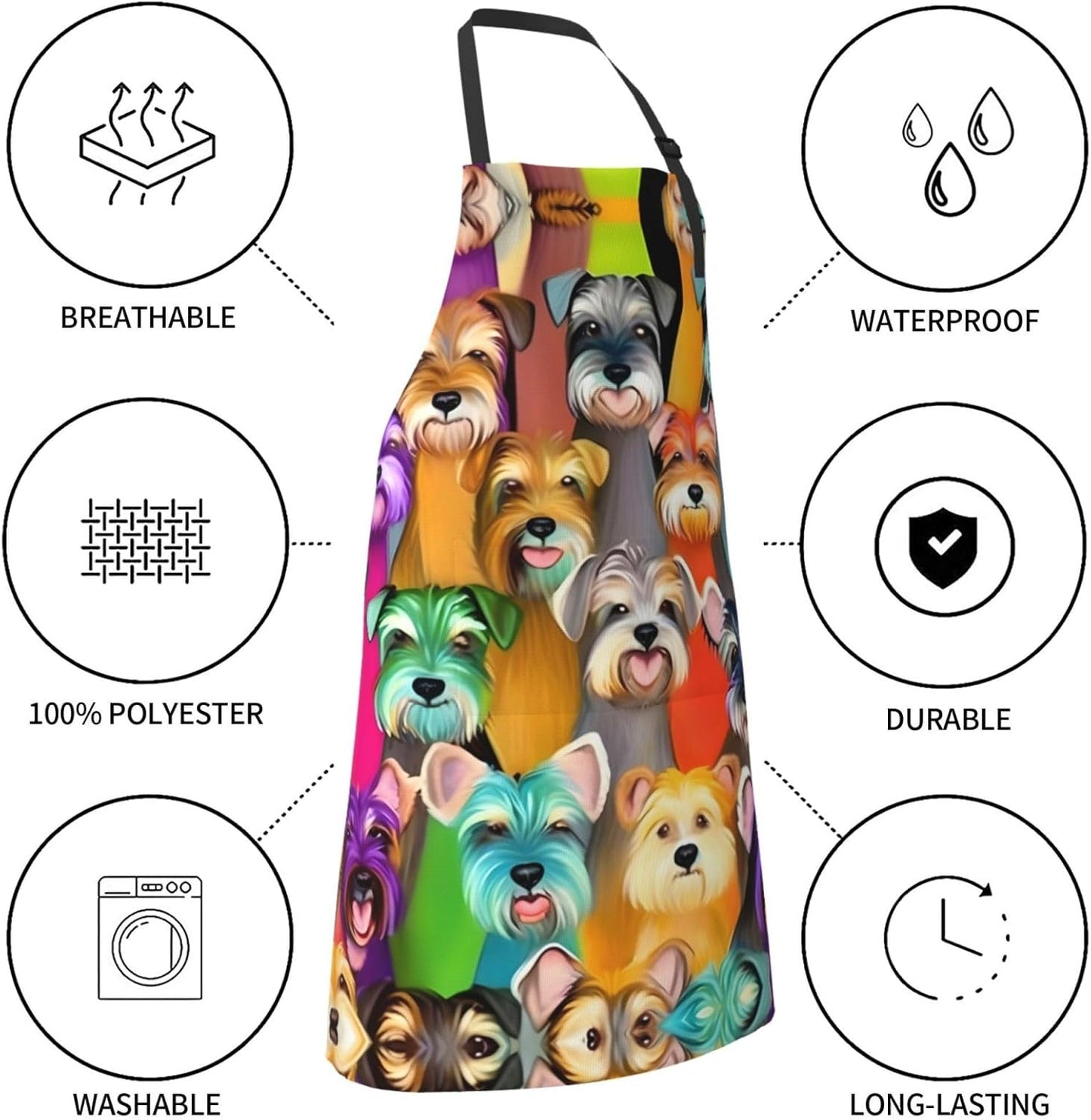 Oil Cute Schnauzer Dogs print Waterproof apron with pocket adjustable 