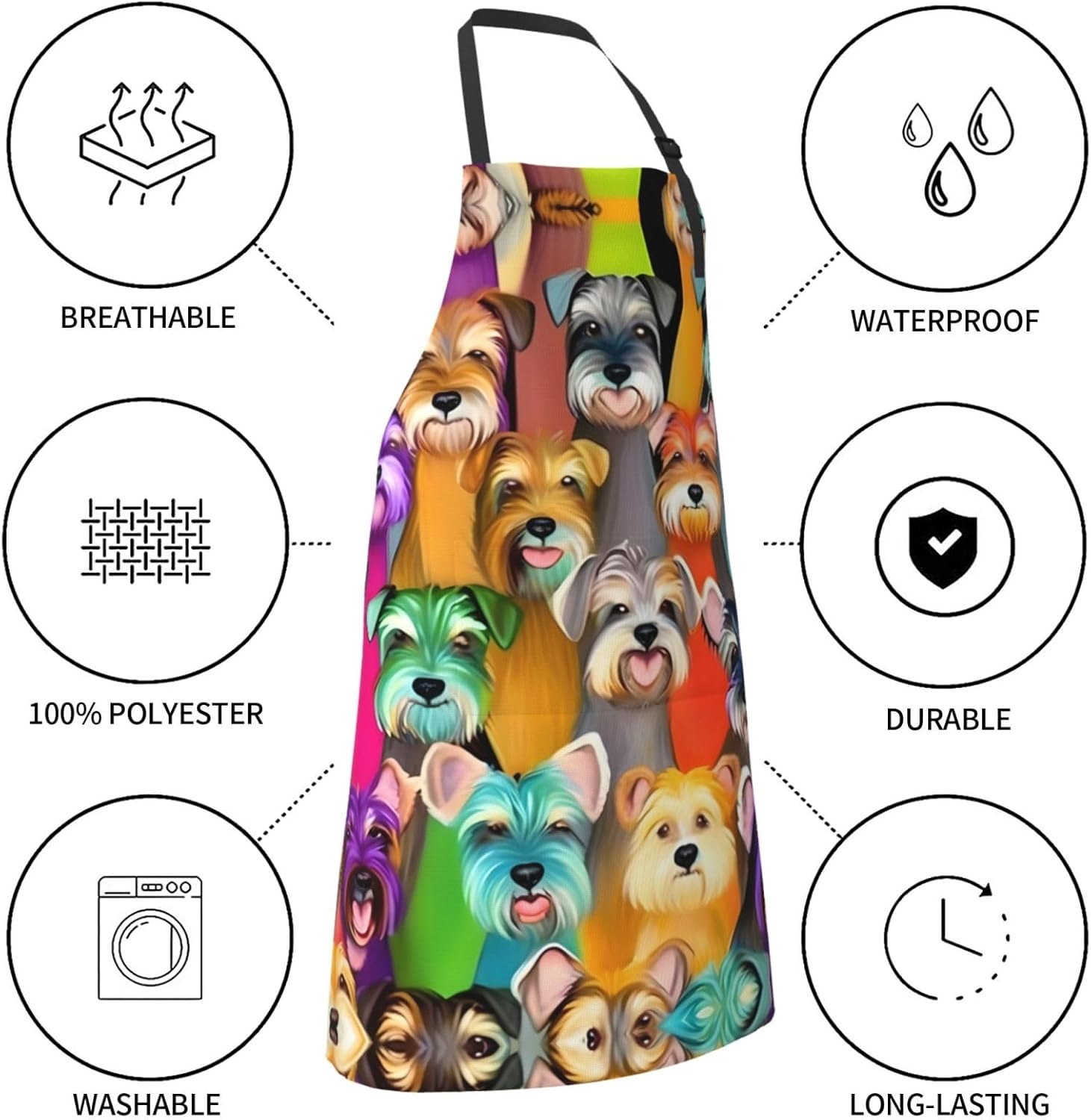Oil Cute Schnauzer Dogs print Waterproof apron with pocket adjustable 