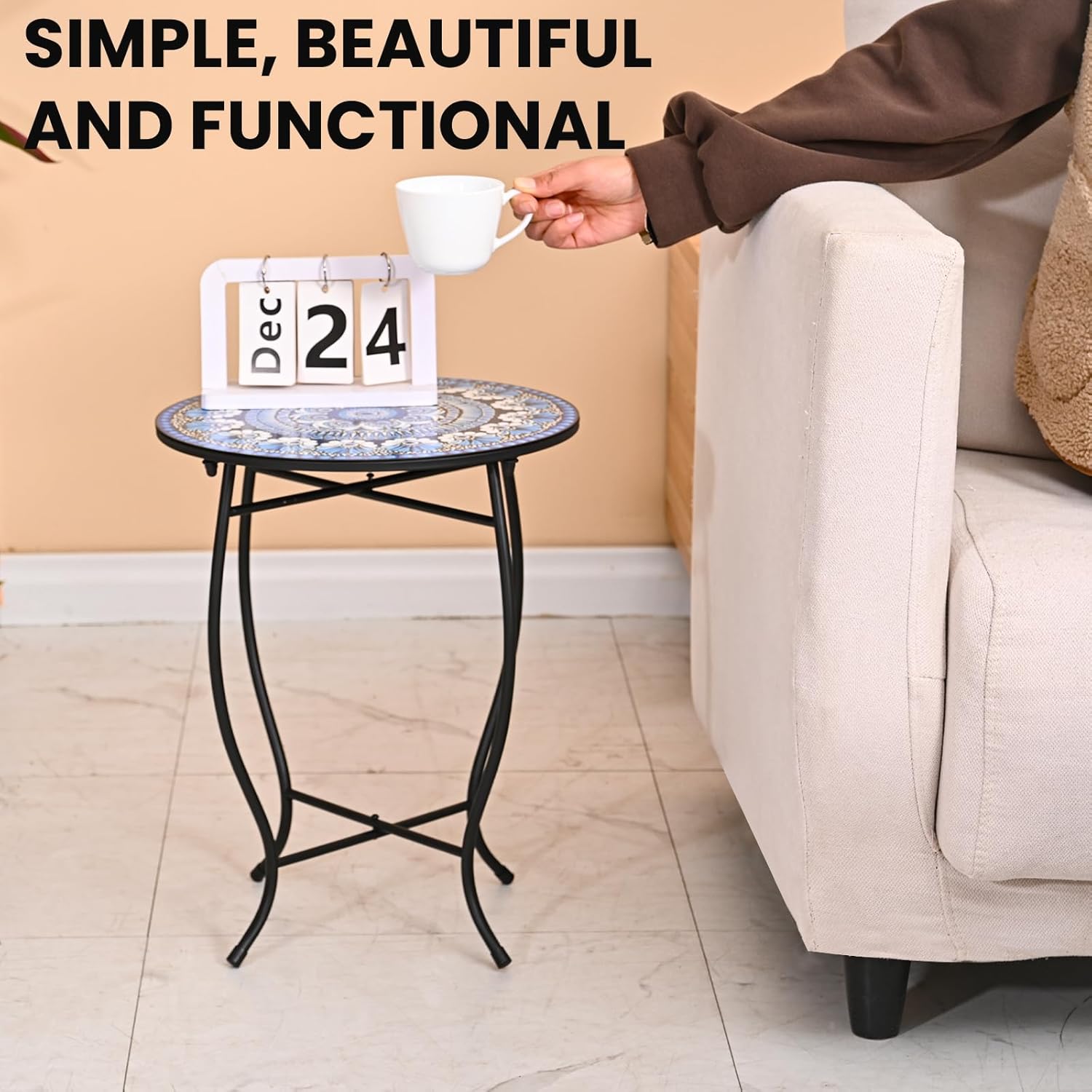 Metal Outdoor Side Table,14" Diameter Round Plant Stand for Flower Pot