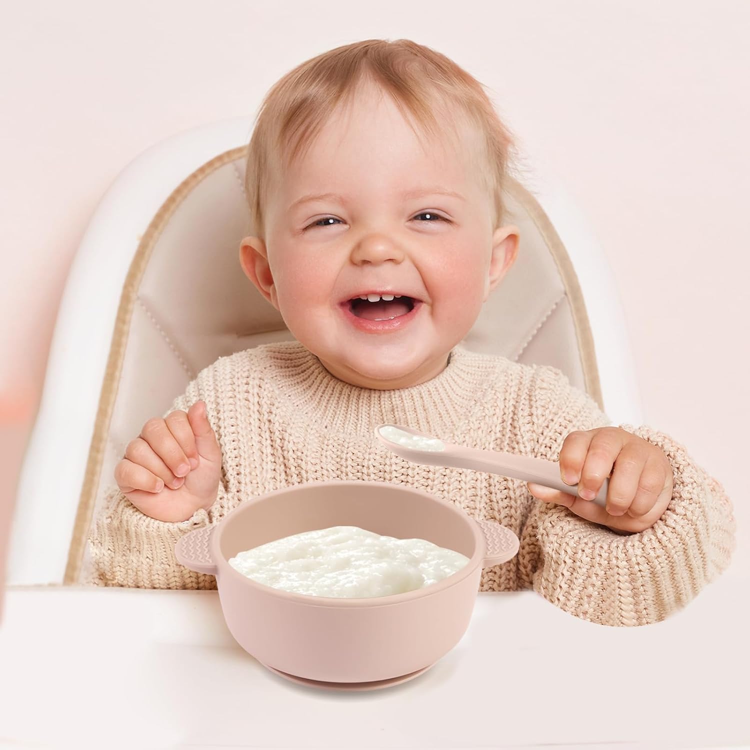 Silicone Baby Feeding Set, 3 Pack Baby Bowls with Suction and 3 Pack B