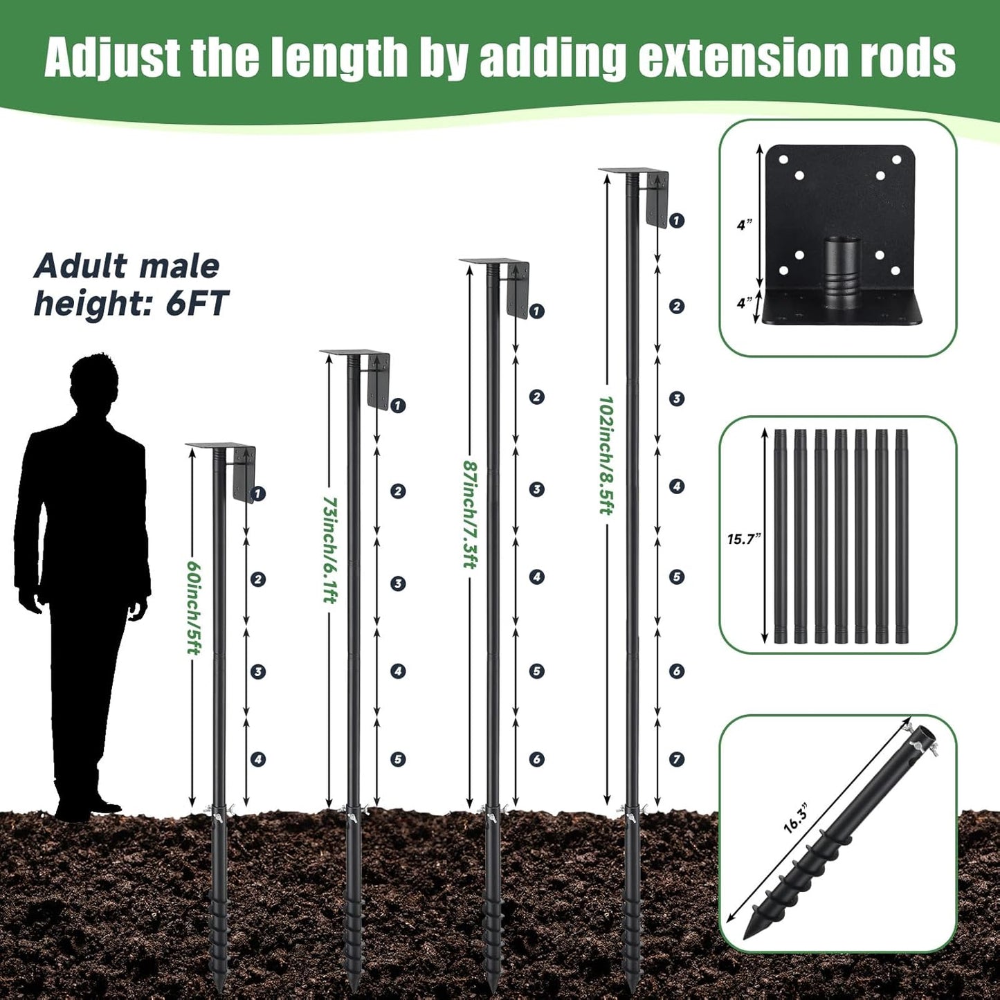 ‌JAOTREL 60" Bird Feeder Pole with Spiral Ground Stake - Heavy-Duty Metal, All-Weather Stability, Windproof & Rust-Resistant for Garden/Lawn/Bird Sanctuary