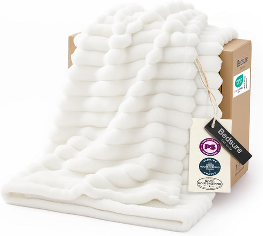 Bedsure GentleSoft White Throw Blanket for Couch - Soft Cozy Fleece Throw Blankets for Women Girls, Mothers Graduation Birthday Gifts for Women Her Mom, Room Home Spring Decor, Off White, 50x60 Inches