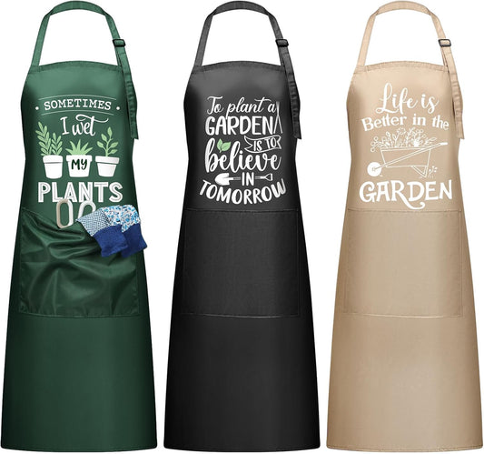 3 Pcs Funny Gardening Aprons for Women Waterproof Garden Apron with Pockets Floral Aprons for Gardener Plant Lover Gifts for Mom Grandma Wife Mother's Day Birthday Housewarming
