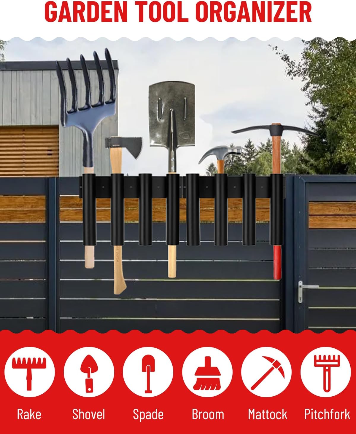8-Hole Truck Bed Shovel Mount Holder Trailer Landscape Hand Tool Rack Organizer for Trimmer Rake Lawn Tool Utility UTV Accessories