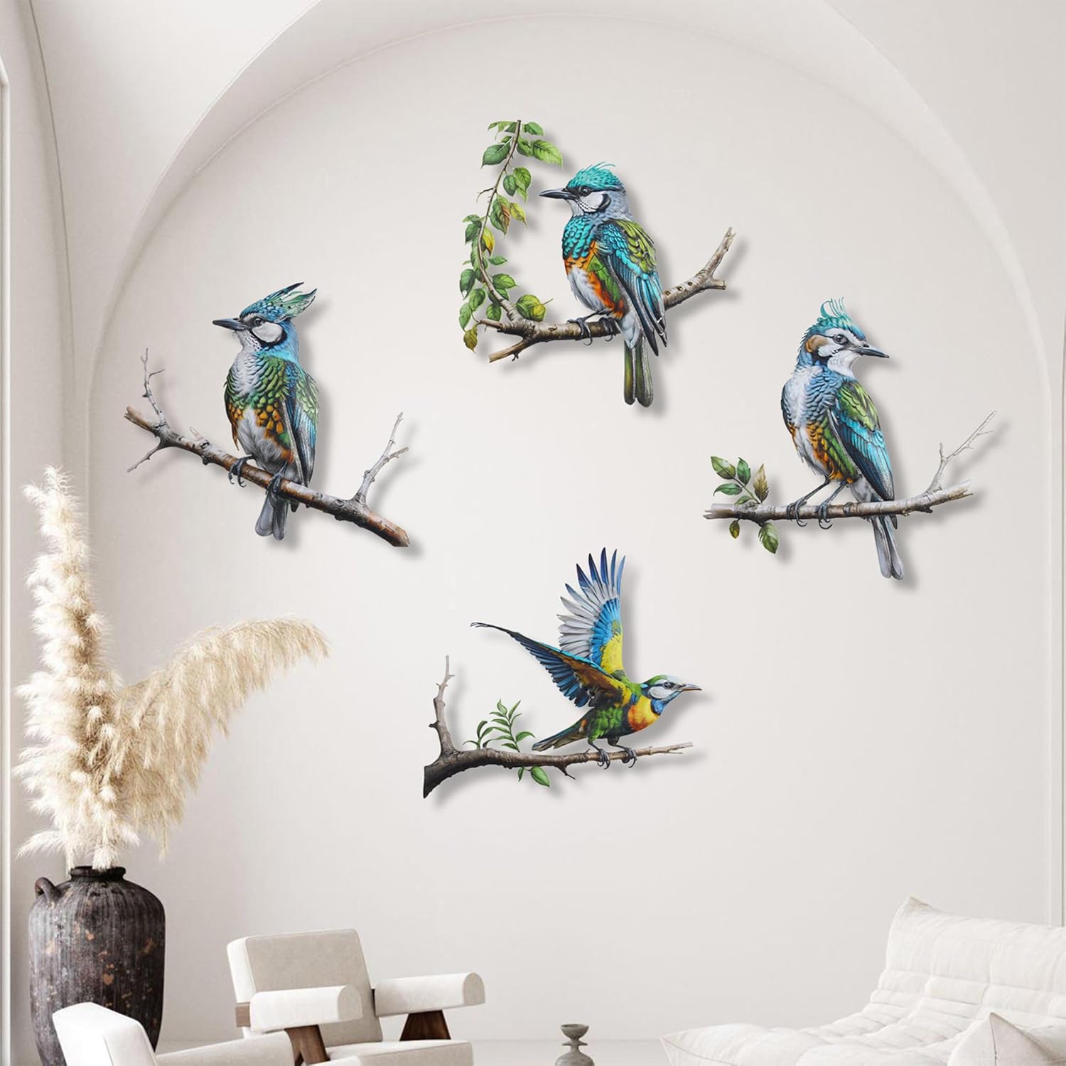 Metal Bird Wall Art Decor - 4PCS 3D Colorful Birds Sculpture Outdoor I