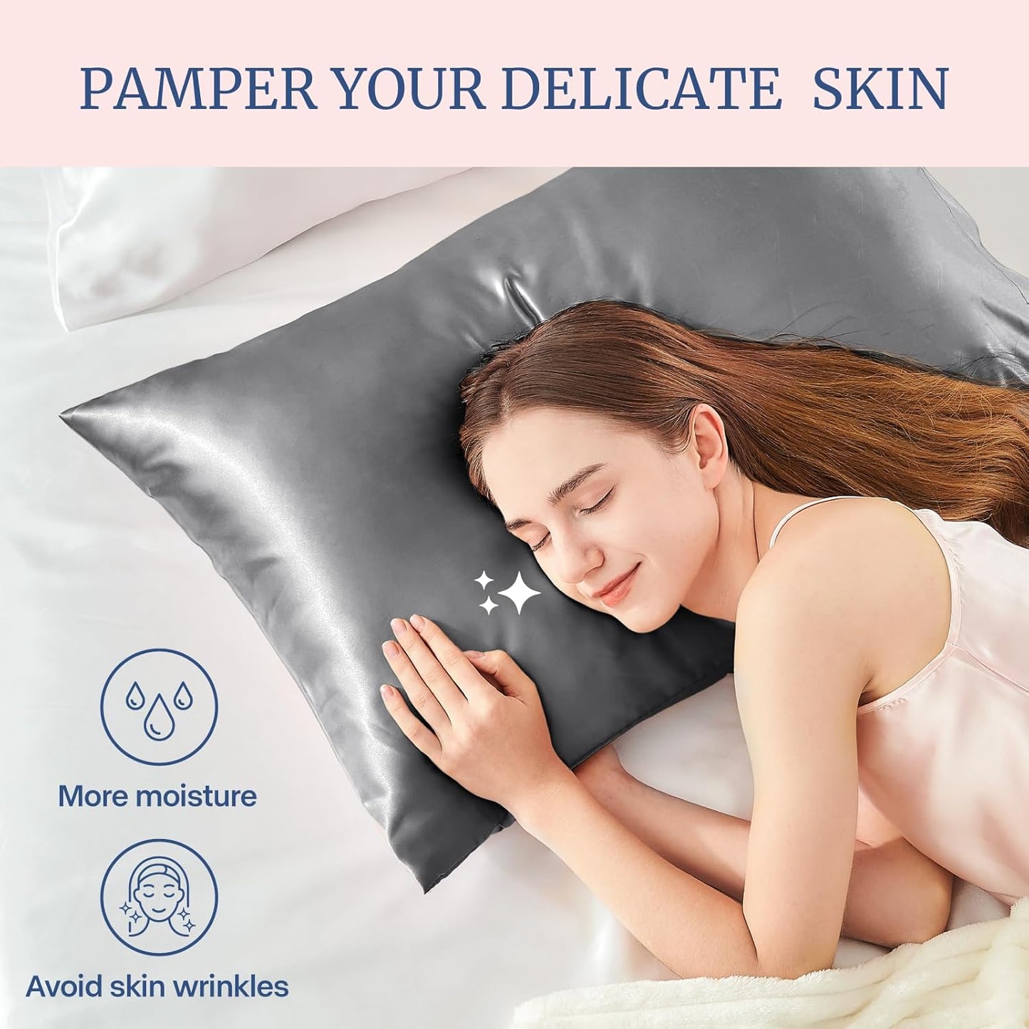 BEDELITE Satin Pillowcase for Hair and Skin, Super Soft and Cooling Similar to Silk Pillow Cases 2 Pack with Envelope Closure, Gift for Women Men(20"x30" Queen Size, Dark Grey)
