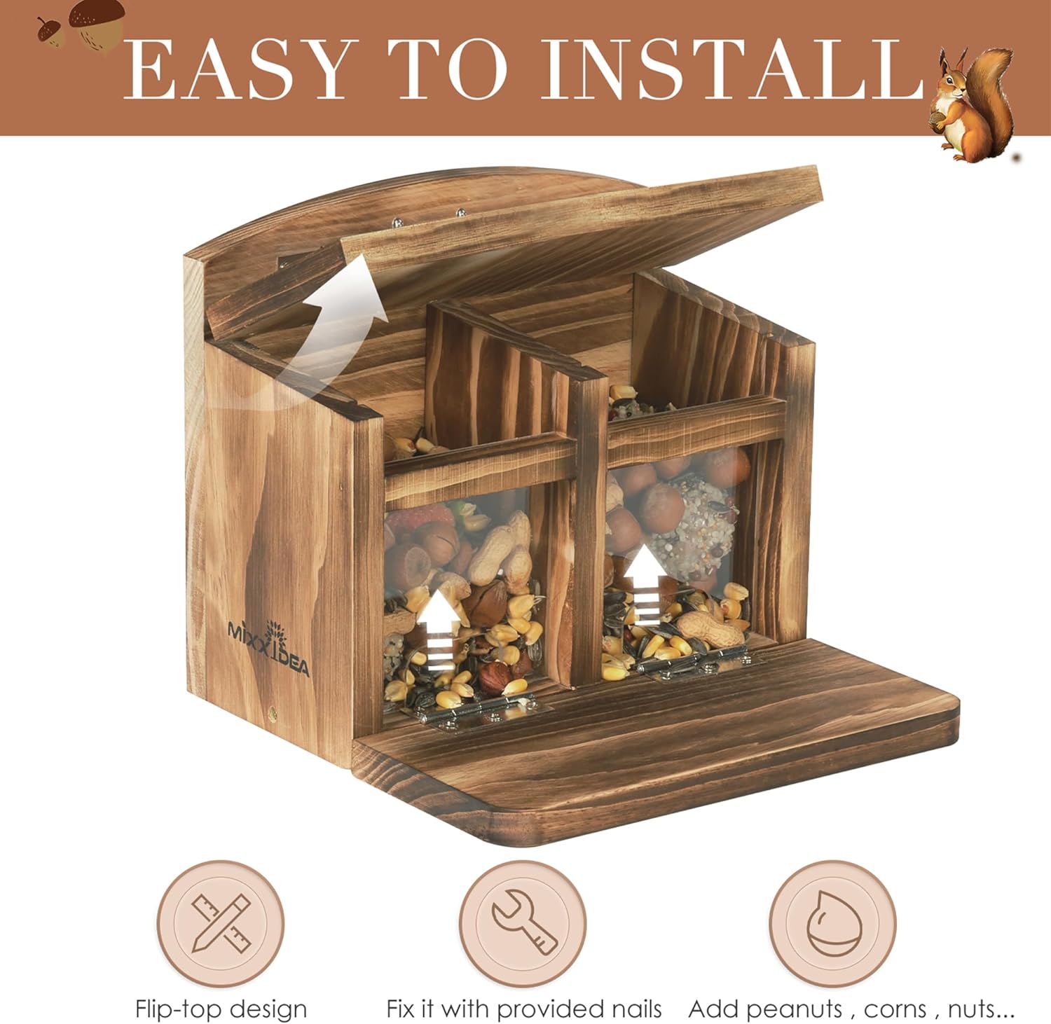 MIXXIDEA Large Squirrel Feeder House, Wooden Squirrel Feeders for Outs